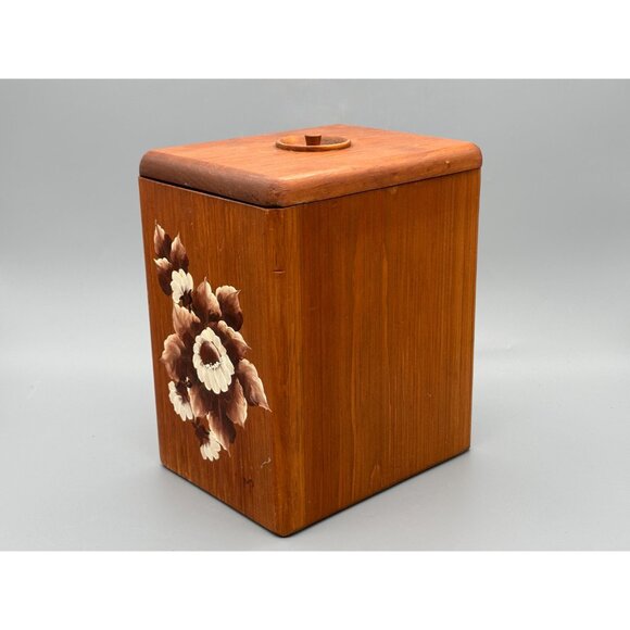 Vintage Hand Painted Wood Canister Pair With Floral Panels | Storage Containers - Picture 3 of 12